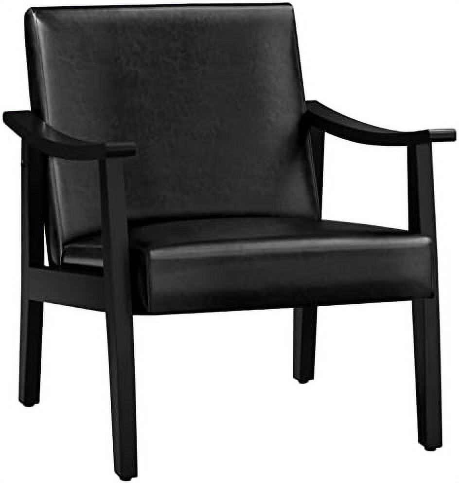 PU Leather Chair, MidCentury Modern Armchair With Solid Wood Legs, Reading Leisure Chair With