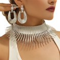 thumbnail image 1 of PU Leather Choker Necklace Earring Set Fashion Costume Accessories for Women Prom Class Wedding Bridal, 1 of 3