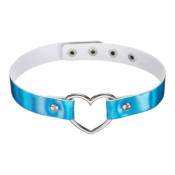 PU Leather Chokers, Heart Chokers Collar Necklace Gothic Punk Grunge Emo Necklace Adjustable PU Collar for Women, Blue, 1Pcs
