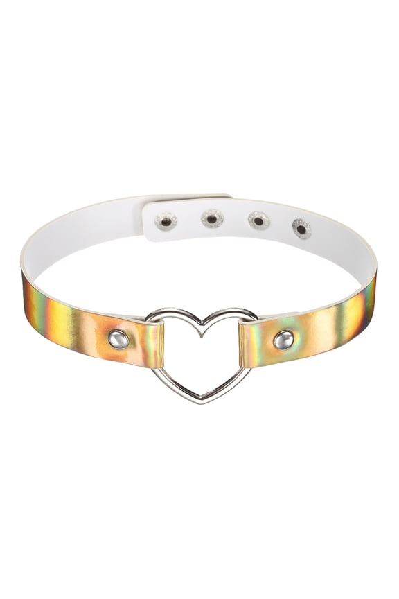 PU Leather Chokers, Heart Chokers Collar Necklace Gothic Punk Grunge Emo Necklace Adjustable PU Collar for Women, Gold, 1Pcs