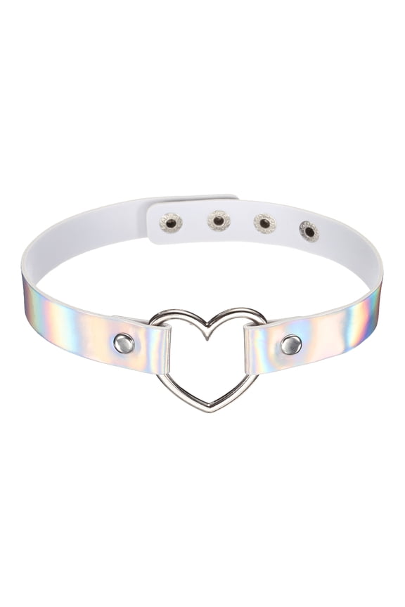 PU Leather Chokers, Heart Chokers Collar Necklace Gothic Punk Grunge Emo Necklace Adjustable PU Collar for Women, White, 1Pcs