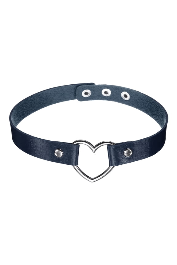 PU Leather Chokers, Love Heart Chokers Collar Necklace Gothic Punk Grunge Emo Necklace Adjustable PU Collar for Women, Dark Blue, 1Pcs