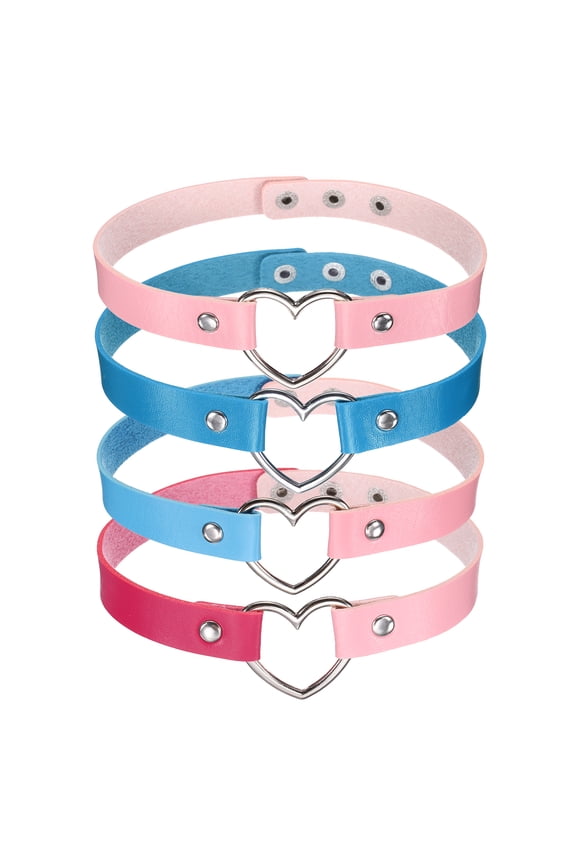 PU Leather Chokers, Love Heart Chokers Collar Necklace Gothic Punk Grunge Emo Necklace Adjustable PU Collar for Women, Light Blue and 3 Colors, 4Pcs