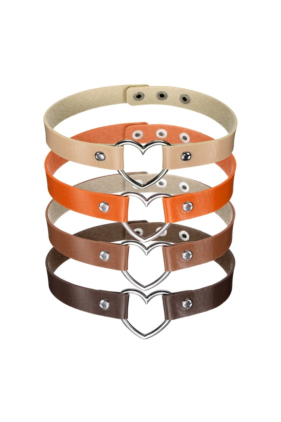 PU Leather Chokers, Love Heart Chokers Collar Necklace Gothic Punk Grunge Emo Necklace Adjustable PU Collar for Women, Light Brown and 3 Colors, 4Pcs