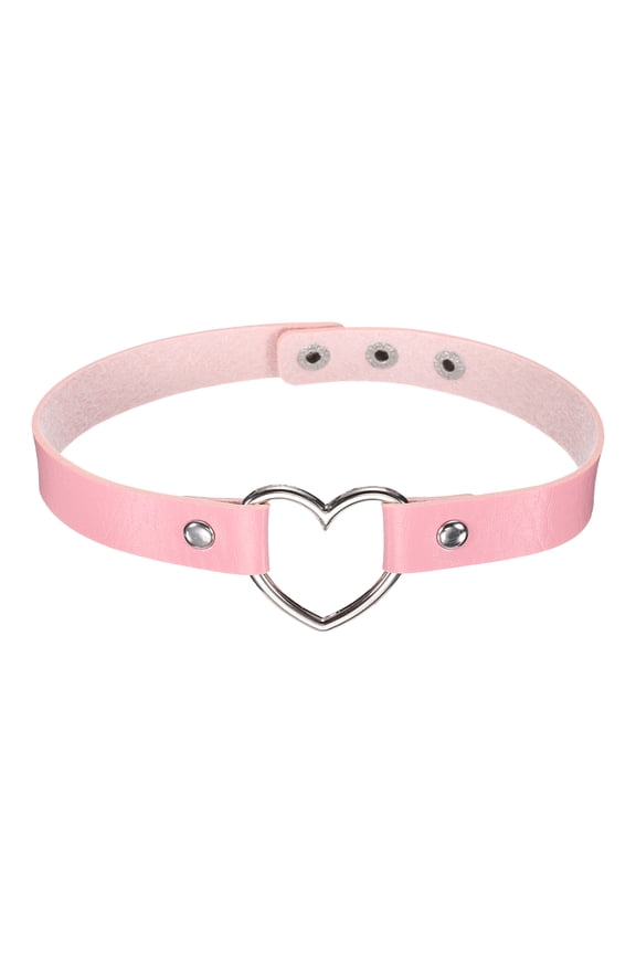 PU Leather Chokers, Love Heart Chokers Collar Necklace Gothic Punk Grunge Emo Necklace Adjustable PU Collar for Women, Pink, 1Pcs