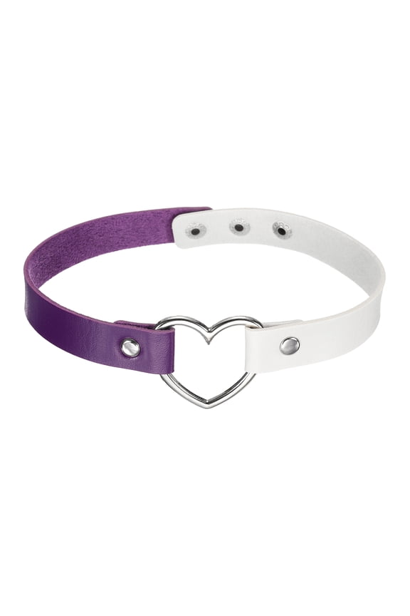 PU Leather Chokers, Love Heart Chokers Collar Necklace Gothic Punk Grunge Emo Necklace Adjustable PU Collar for Women, Purple White, 1Pcs