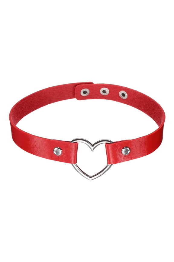 PU Leather Chokers, Love Heart Chokers Collar Necklace Gothic Punk Grunge Emo Necklace Adjustable PU Collar for Women, Red, 1Pcs