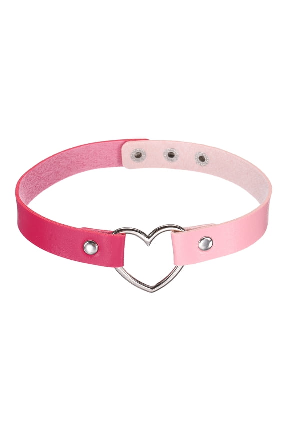 PU Leather Chokers, Love Heart Chokers Collar Necklace Gothic Punk Grunge Emo Necklace Adjustable PU Collar for Women, Rose Pink, 1Pcs