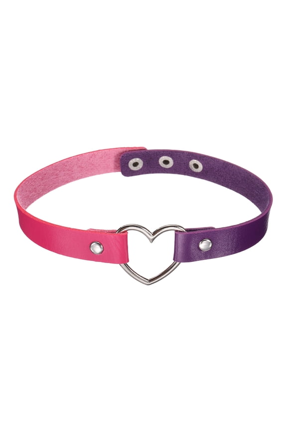 PU Leather Chokers, Love Heart Chokers Collar Necklace Gothic Punk Grunge Emo Necklace Adjustable PU Collar for Women, Rose Purple, 1Pcs