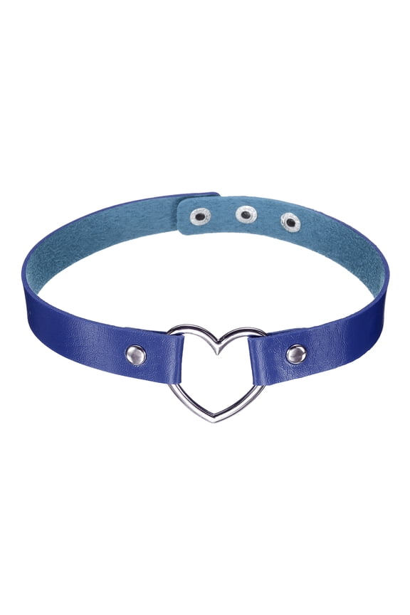 PU Leather Chokers, Love Heart Chokers Collar Necklace Gothic Punk Grunge Emo Necklace Adjustable PU Collar for Women, Sapphire Blue, 1Pcs