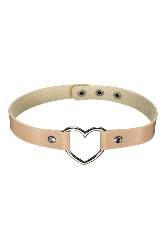 PU Leather Chokers, Love Heart Chokers Collar Necklace Gothic Punk Grunge Emo Necklace Adjustable PU Collar for Women, Skin Color, 1Pcs