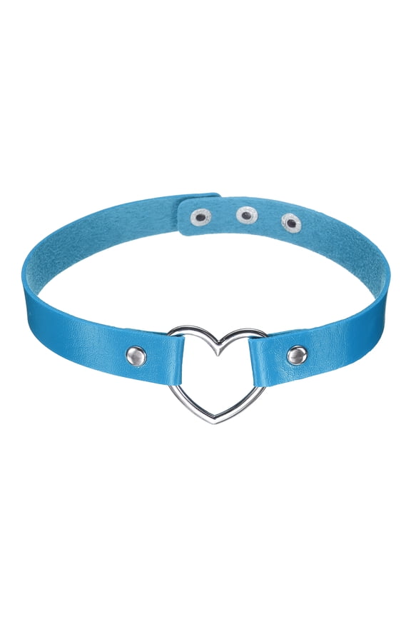 PU Leather Chokers, Love Heart Chokers Collar Necklace Gothic Punk Grunge Emo Necklace Adjustable PU Collar for Women, Sky Blue, 1Pcs