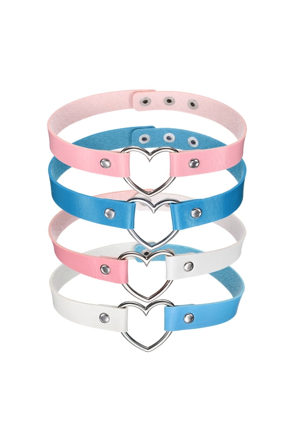 PU Leather Chokers, Love Heart Chokers Collar Necklace Gothic Punk Grunge Emo Necklace Adjustable PU Collar for Women, Sky Blue and 3 Colors, 4Pcs