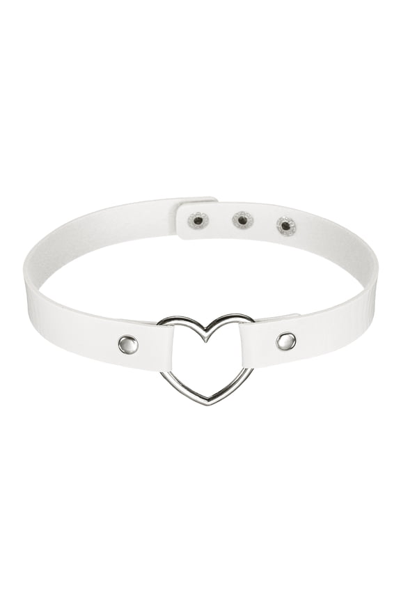 PU Leather Chokers, Love Heart Chokers Collar Necklace Gothic Punk Grunge Emo Necklace Adjustable PU Collar for Women, White, 1Pcs