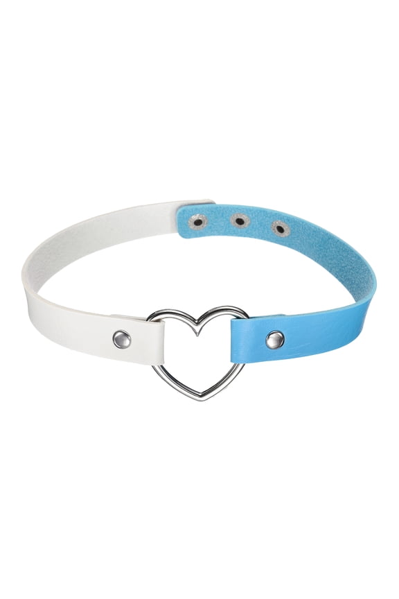 PU Leather Chokers, Love Heart Chokers Collar Necklace Gothic Punk Grunge Emo Necklace Adjustable PU Collar for Women, White Blue, 1Pcs