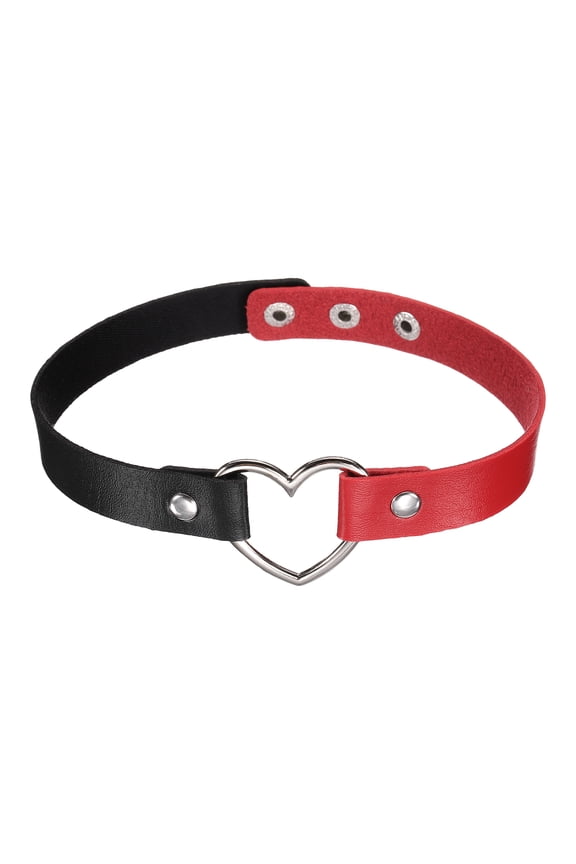 PU Leather Chokers, Love Heart Chokers Collar Necklace Gothic Punk Grunge Emo Necklace Adjustable PU Collar for Women, White Red, 1Pcs