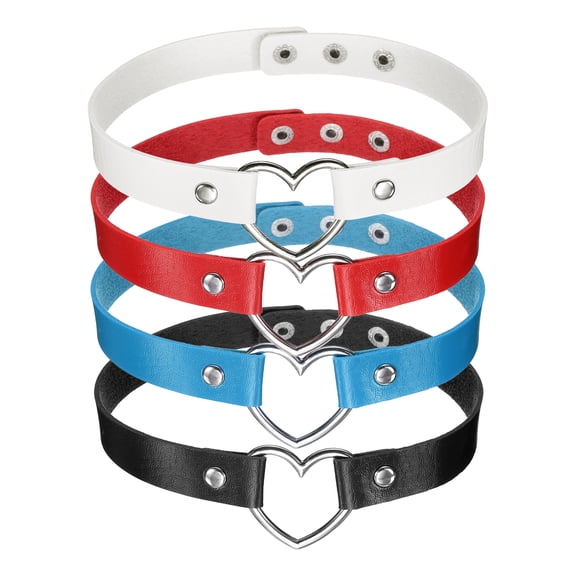 Uxcell 4Pcs PU Leather Heart Chokers Gothic Punk Adjustable Collar for Women White and 3 Colors