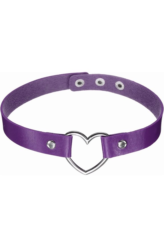 PU Leather Chokers, Love Heart Chokers Collar Necklace Gothic Punk Grunge Jewelry Accessories Purple -