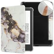 PU Leather + Clear Soft TPU Back Case for Amazon Kindle 11th Generation 2022 / Kindle 6 Inch 2024 E-Reader, with Magnetic Closure Auto-Wake/Sleep Folio Flip Cover, White Marble