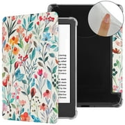 PU Leather + Clear Soft TPU Back Case for Amazon Kindle Paperwhite 11th Generation 2021 E-Reader, with Magnetic Closure Auto-Wake/Sleep Folio Flip Cover, Floral