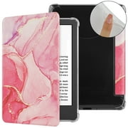PU Leather + Clear Soft TPU Back Case for Amazon Kindle Paperwhite 11th Generation 2021 E-Reader, with Magnetic Closure Auto-Wake/Sleep Folio Flip Cover, Red Marble