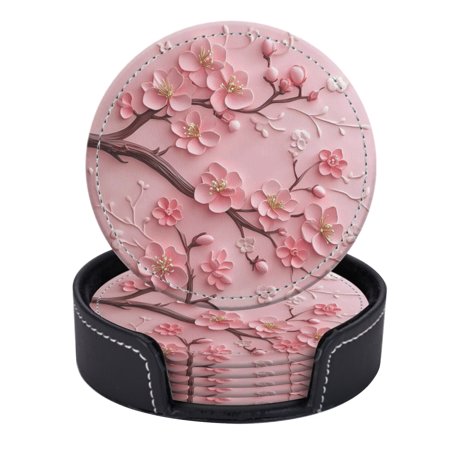 PU Leather Coasters for Drinks Bar Beer,Set of 6 with Holder,Round ...