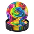 thumbnail image 1 of PU Leather Coasters for Drinks Bar Beer,Set of 6 with Holder,Round Housewarming Gift,Vibrant Rainbow Roses, 1 of 4