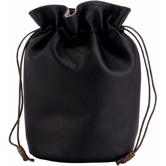 PU Leather Coin Pouch Medieval Drawstring Bag Purse Vintage Middle Ages Portable Renaissance Dice Bag for Cosplay Reenactment Change Holder Organizer Men Women Black 6.7 x 6.9 inch Black