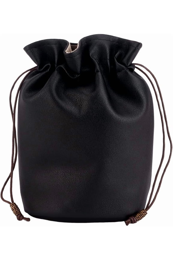 PU Leather Coin Pouch Medieval Drawstring Bag Purse Vintage Middle Ages Portable Renaissance Dice Bag for Cosplay Reenactment Change Holder Organizer Men Women Black 6.7 x 6.9 inch diy
