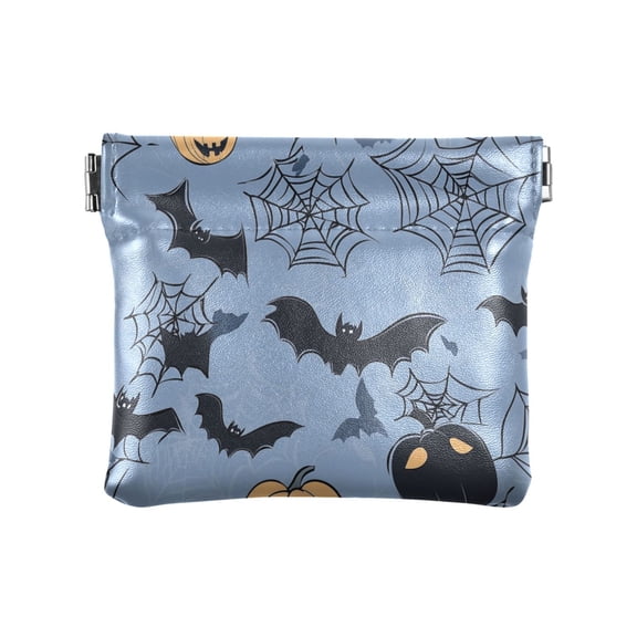 PU Leather Coin Purse Wallet Compact Water-Resistant Card Cases Money Organizers Bats and Spider Web Pattern