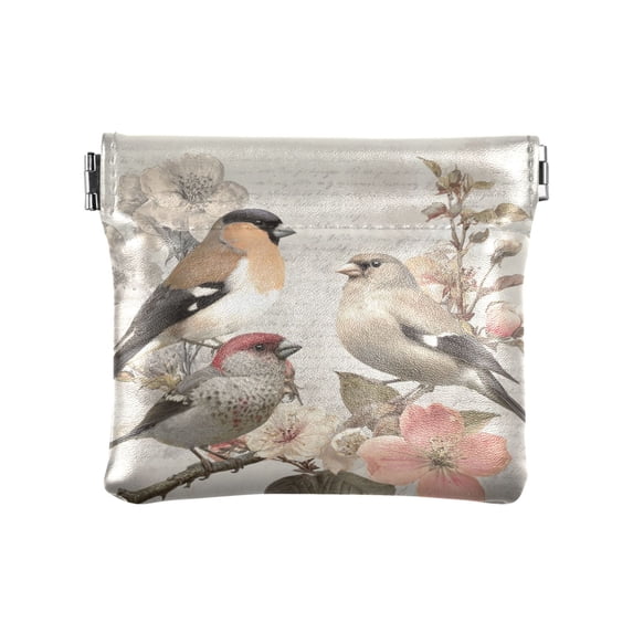PU Leather Coin Purse Wallet Compact Water-Resistant Card Cases Money Organizers Beautiful Birds Sitting on Branches
