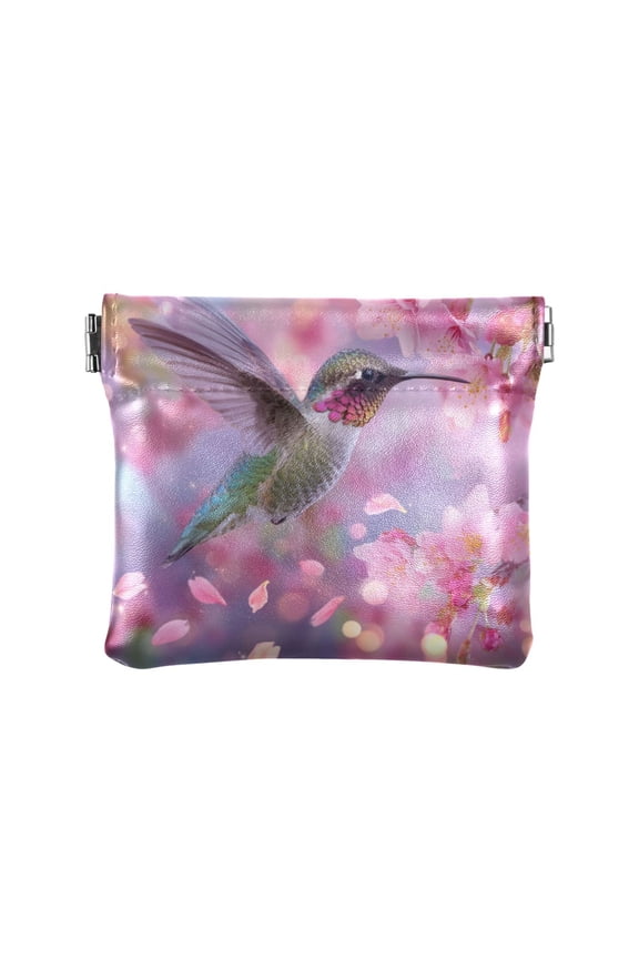 PU Leather Coin Purse Wallet Compact Water-Resistant Card Cases Money Organizers Beautiful Pink Hummingbird