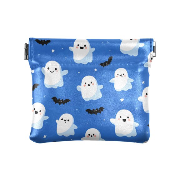 PU Leather Coin Purse Wallet Compact Water-Resistant Card Cases Money Organizers Blue Background with Ghost Pattern