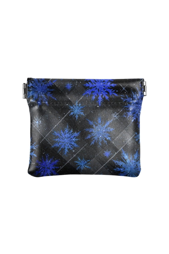 PU Leather Coin Purse Wallet Compact Water-Resistant Card Cases Money Organizers Blue Snowflake Pattern