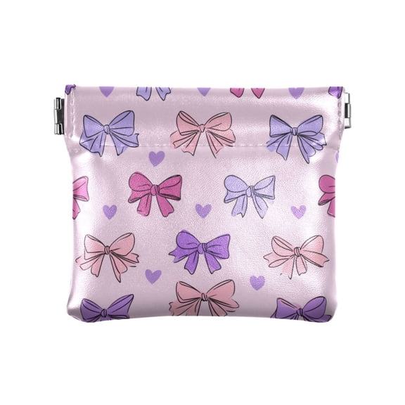 PU Leather Coin Purse Wallet Compact Water-Resistant Card Cases Money Organizers Bows and Heart Pattern