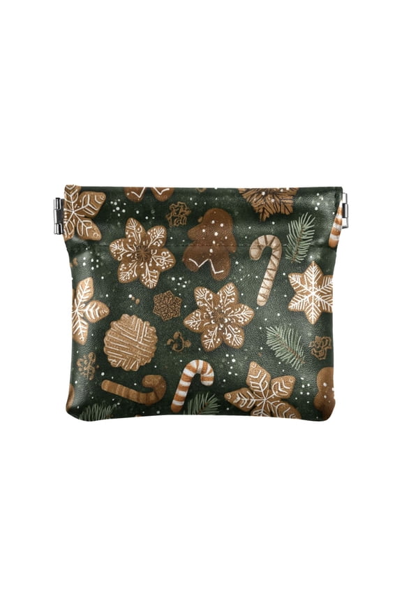 PU Leather Coin Purse Wallet Compact Water-Resistant Card Cases Money Organizers Brown Christmas Pattern