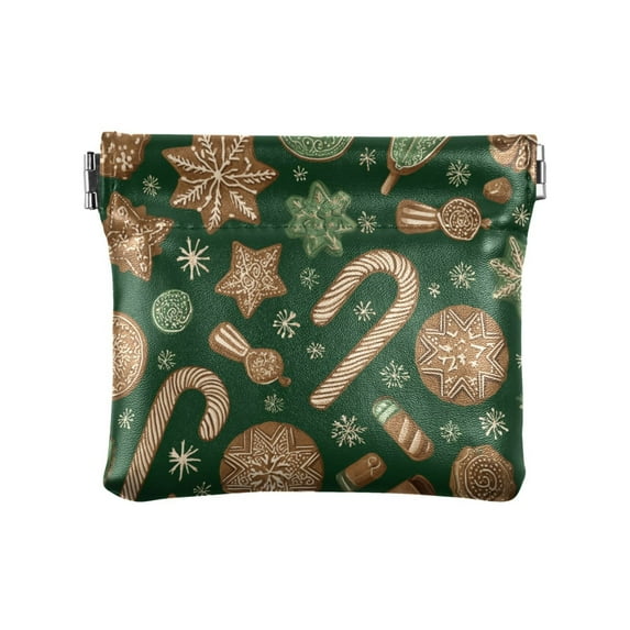 PU Leather Coin Purse Wallet Compact Water-Resistant Card Cases Money Organizers Candy Canes Pattern