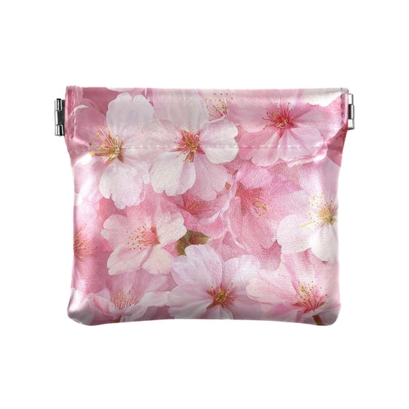 PU Leather Coin Purse Wallet Compact Water-Resistant Card Cases Money Organizers Cherry Blossoms Pattern