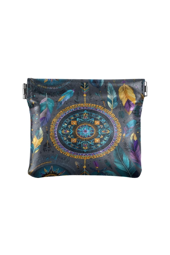 PU Leather Coin Purse Wallet Compact Water-Resistant Card Cases Money Organizers Colorful Dreamcatcher and Arrows