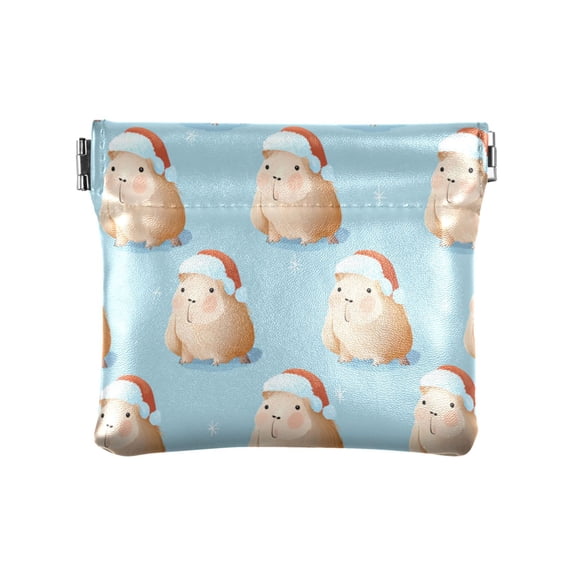 PU Leather Coin Purse Wallet Compact Water-Resistant Card Cases Money Organizers Cute Capybara with Santa Hat