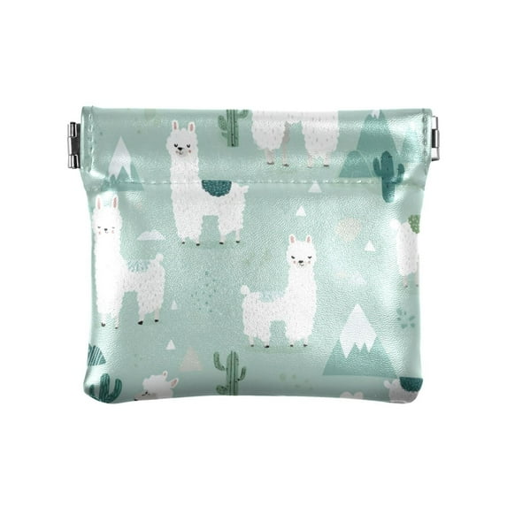 PU Leather Coin Purse Wallet Compact Water-Resistant Card Cases Money Organizers Cute Cartoon Llama Pattern