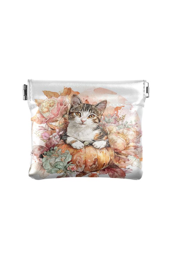 PU Leather Coin Purse Wallet Compact Water-Resistant Card Cases Money Organizers Cute Cat with Autumn Leaves