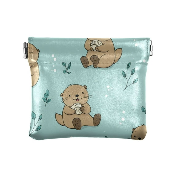 PU Leather Coin Purse Wallet Compact Water-Resistant Card Cases Money Organizers Cute Otter Pattern