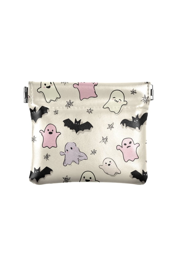 PU Leather Coin Purse Wallet Compact Water-Resistant Card Cases Money Organizers Cute Pastel Ghosts Pattern