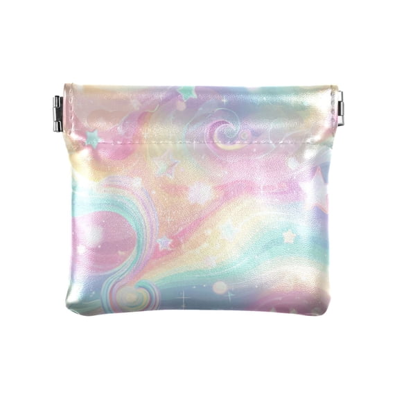 PU Leather Coin Purse Wallet Compact Water-Resistant Card Cases Money Organizers Cute Pastel Rainbow Background