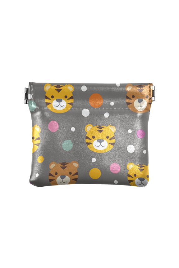 PU Leather Coin Purse Wallet Compact Water-Resistant Card Cases Money Organizers Cute Tiger Face Pattern