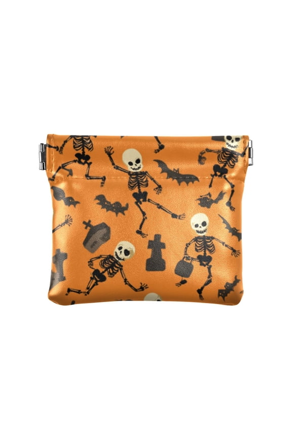 PU Leather Coin Purse Wallet Compact Water-Resistant Card Cases Money Organizers Dancing Skeletons and Bats