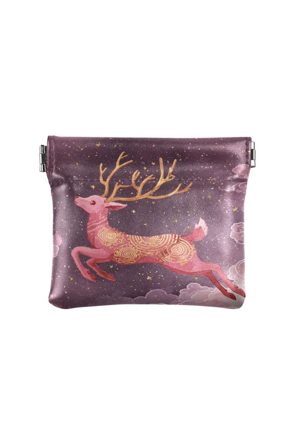 PU Leather Coin Purse Wallet Compact Water-Resistant Card Cases Money Organizers Deer with Long Antlers