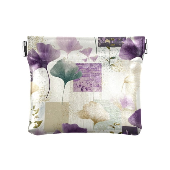 PU Leather Coin Purse Wallet Compact Water-Resistant Card Cases Money Organizers Ginkgo Leaves and Petals