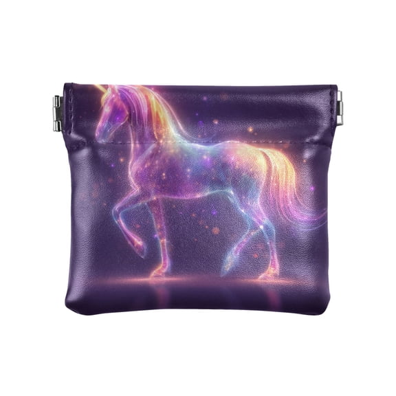 PU Leather Coin Purse Wallet Compact Water-Resistant Card Cases Money Organizers Glowing Unicorn